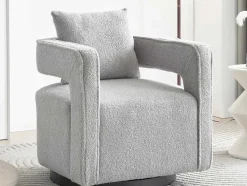 360° Draaibare Fauteuil In Grijze Badstof Met Kussen