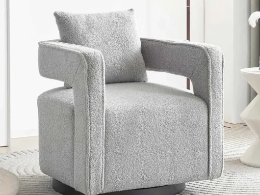 360° Draaibare Fauteuil In Grijze Badstof Met Kussen