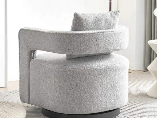 360° Draaibare Fauteuil In Grijze Badstof Met Kussen