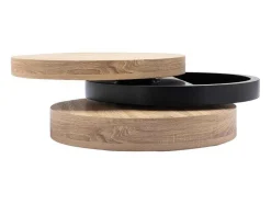 Draaibare Ronde Salontafel Met 1 Nis Van Mdf - Zwart En Licht Naturel - Janita