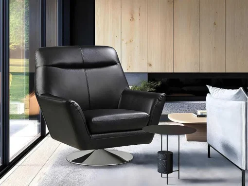 Draaifauteuil Ithaque In Buffelleer - Zwart