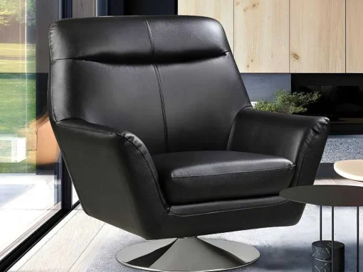 Draaifauteuil Ithaque In Buffelleer - Zwart
