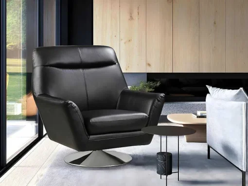 Draaifauteuil Ithaque In Buffelleer - Zwart