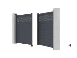 Draaipoort Van Aluminium Met Motieven - Halfopengewerkt - L. 305 X H. 182 Cm - Antraciet - Bazio