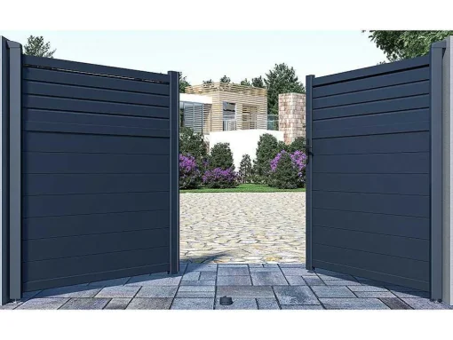 Draaipoort Van Aluminium - L. 305 X H. 181 Cm - Antraciet - Viazo