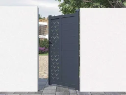 Draaipoort Van Aluminium Met Motieven - Halfopengewerkt - L. 103 X H. 181 Cm - Antraciet - Gregor