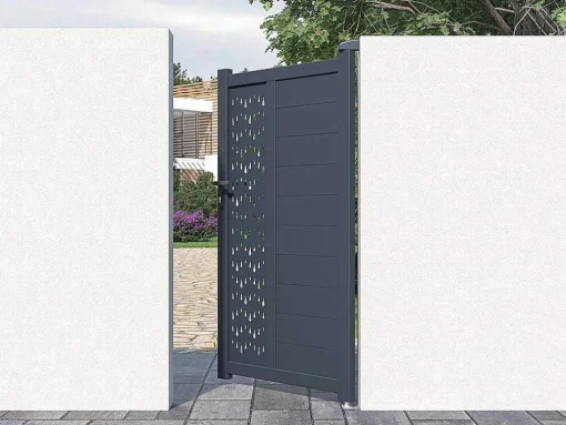 Draaipoort Van Aluminium Met Motieven - Halfopengewerkt - L. 103 X H. 181 Cm - Antraciet - Gregor