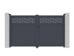 Draaipoort Van Aluminium Met Motieven - Halfopengewerkt - L. 305 X H. 182 Cm - Antraciet - Bazio