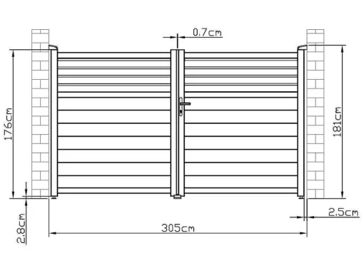 Draaipoort Van Aluminium - L. 305 X H. 181 Cm - Antraciet - Viazo
