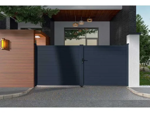 Draaipoort Van Aluminium Antraciet - L397 X 181 Cm - Nazario