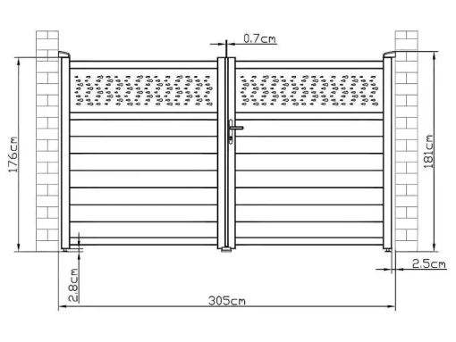 Draaipoort Van Aluminium Met Motieven - Halfopengewerkt - L. 305 X H. 182 Cm - Antraciet - Bazio