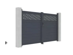 Draaipoort Van Aluminium Met Motieven - Halfopengewerkt - L. 305 X H. 182 Cm - Antraciet - Bazio