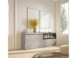 Dressoir, Opbergkast, 210, 4 Deuren, Elektrische Haard Xxl, Cement