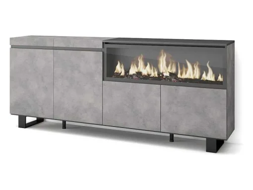 Dressoir, Opbergkast, 210, 4 Deuren, Elektrische Haard Xxl, Industrieel Design, Cement