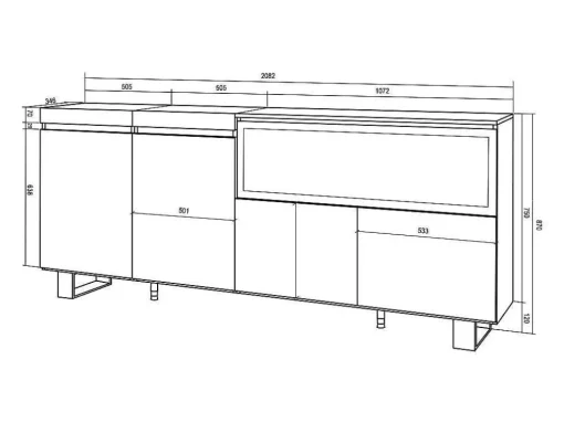 Dressoir, Opbergkast, 210, 4 Deuren, Elektrische Haard Xxl, Industrieel Design, Cement
