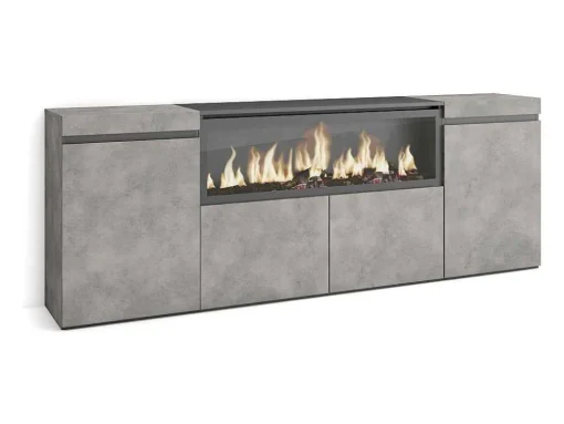 Dressoir, Opbergkast, 210, 4 Deuren, Elektrische Haard Xxl, Cement