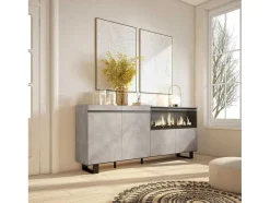 Dressoir, Opbergkast, 210, 4 Deuren, Elektrische Haard Xxl, Industrieel Design, Cement
