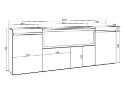 Dressoir, Opbergkast, 210, 4 Deuren, Elektrische Haard Xxl, Cement