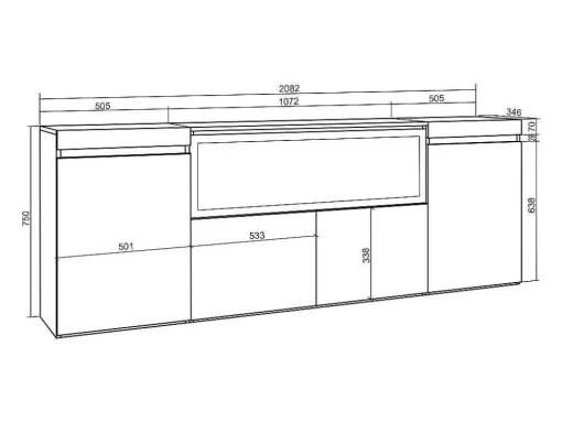 Dressoir, Opbergkast, 210, 4 Deuren, Elektrische Haard Xxl, Cement
