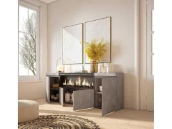 Dressoir, Opbergkast, 210, 4 Deuren, Elektrische Haard Xxl, Cement
