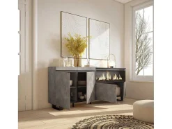 Dressoir, Opbergkast, 210, 4 Deuren, Elektrische Haard Xxl, Industrieel Design, Cement