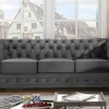 Drie- En Tweezitsbank Van Antracietkleurig Velours Chesterfield