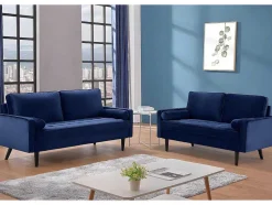 Drie- En Tweezitsbank Van Fluweel Fleuet - Donkerblauw