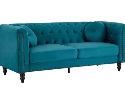 Drie- En Tweezitsbank Van Blauwgroen Velours Turner