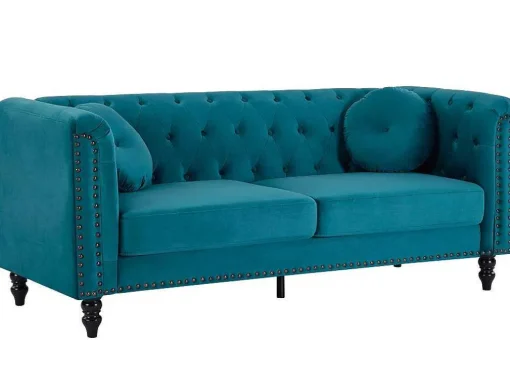 Drie- En Tweezitsbank Van Blauwgroen Velours Turner