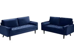 Drie- En Tweezitsbank Van Fluweel Fleuet - Donkerblauw