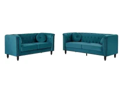 Drie- En Tweezitsbank Van Blauwgroen Velours Turner