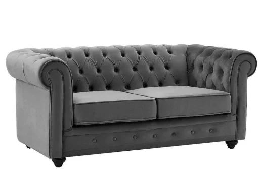 Drie- En Tweezitsbank Van Antracietkleurig Velours Chesterfield