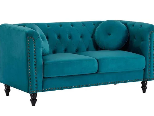 Drie- En Tweezitsbank Van Blauwgroen Velours Turner