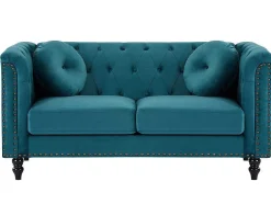 Drie- En Tweezitsbank Van Blauwgroen Velours Turner