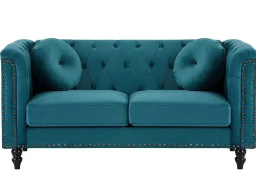 Drie- En Tweezitsbank Van Blauwgroen Velours Turner