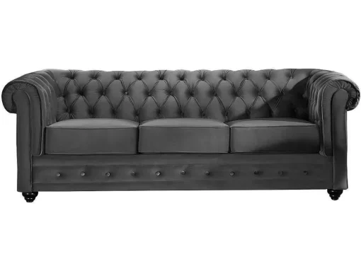 Drie- En Tweezitsbank Van Antracietkleurig Velours Chesterfield