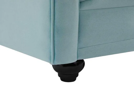Drie- En Tweezitsbank Van Pastelblauw Velours Chesterfield