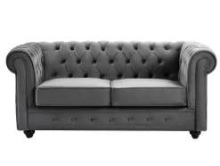 Drie- En Tweezitsbank Van Antracietkleurig Velours Chesterfield
