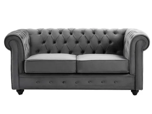 Drie- En Tweezitsbank Van Antracietkleurig Velours Chesterfield