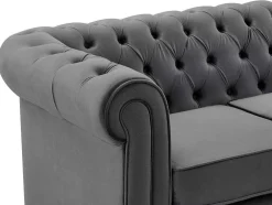 Drie- En Tweezitsbank Van Antracietkleurig Velours Chesterfield