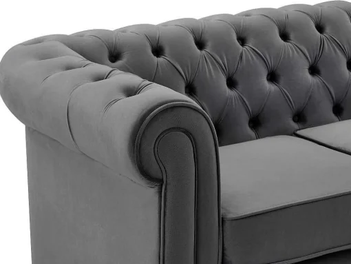 Drie- En Tweezitsbank Van Antracietkleurig Velours Chesterfield