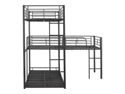 Driedubbele Stapelbedden 90 X 200 Cm - Hoge Reling En Ladder - Metaal - Zwart