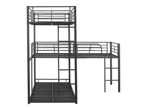 Driedubbele Stapelbedden 90 X 200 Cm - Hoge Reling En Ladder - Metaal - Zwart