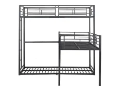 Driedubbele Stapelbedden 90 X 200 Cm - Hoge Reling En Ladder - Metaal - Zwart