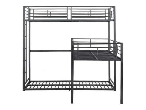 Driedubbele Stapelbedden 90 X 200 Cm - Hoge Reling En Ladder - Metaal - Zwart
