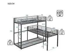 Driedubbele Stapelbedden 90 X 200 Cm - Hoge Reling En Ladder - Metaal - Zwart