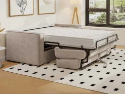 Driezits Express Slaapbank Van Ribfluweel - Beige - Loreto