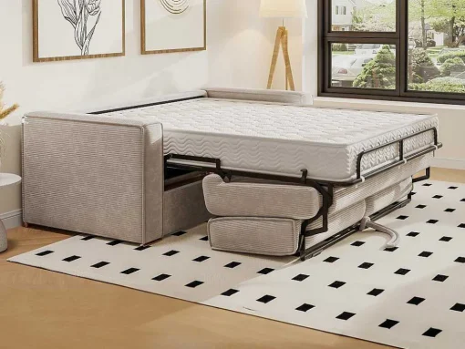 Driezits Express Slaapbank Van Ribfluweel - Beige - Loreto