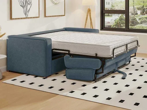 Driezits Express Slaapbank Van Ribfluweel - Blauw - Loreto