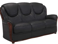 Driezitsbank 100% Buffelleer Adelaide - Zwart